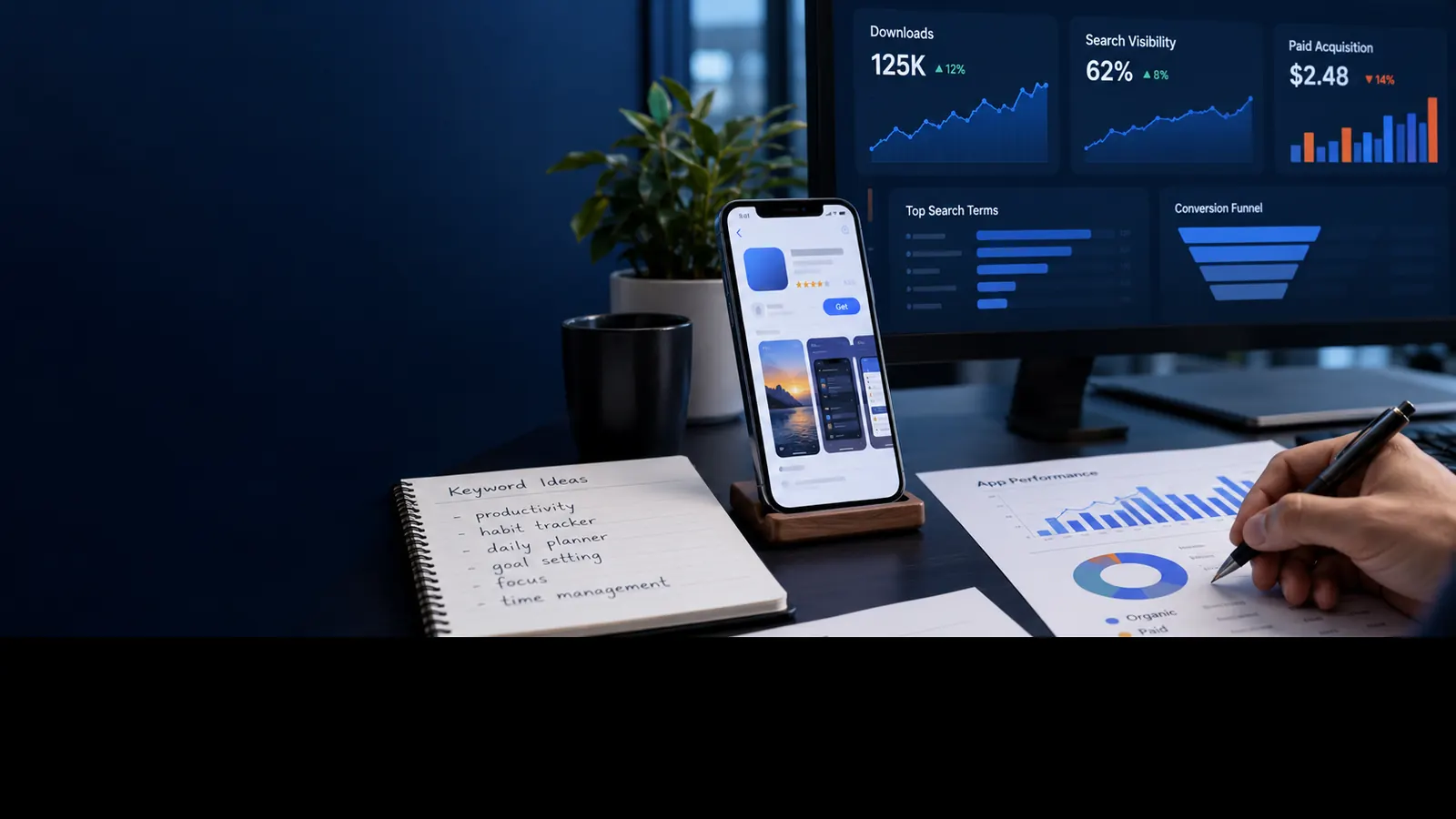 ASO, SEO and user acquisition analytics workflow