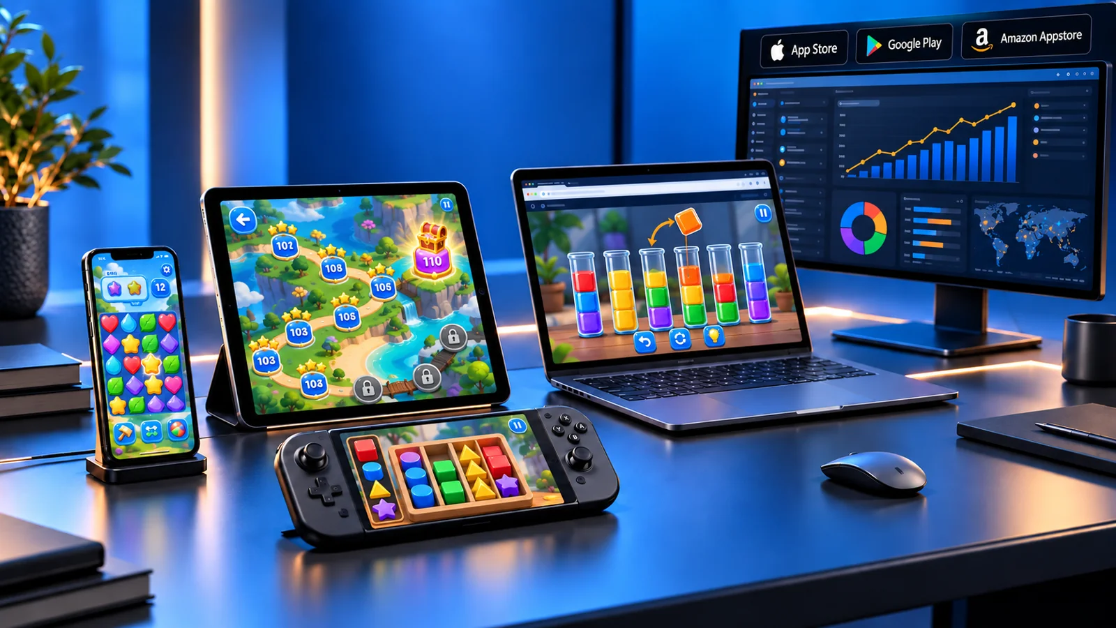 Mobile games, applications and measurable growth technology workspace